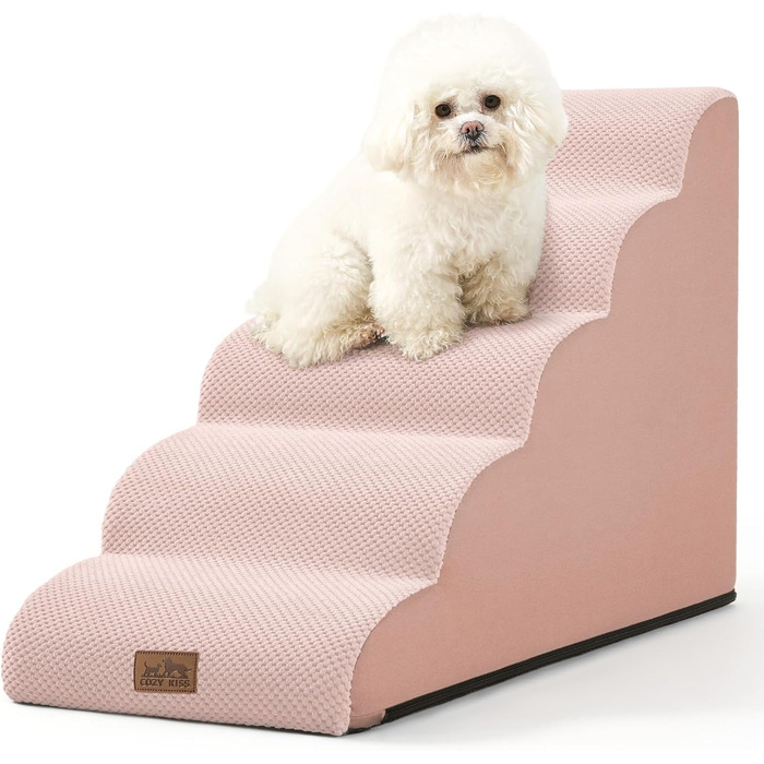 Сходинки для собак: компактні сходи для маленьких собак, зручні для дивану, з миючим покриттям та антиковзким покриттям (рожеві, 5 сходинок, 40x84x57 см)