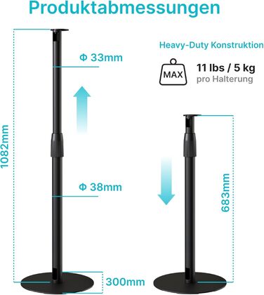 Підлогові стійки для колонок, сумісні з SONOS Era 300 та Era 100, чорні, 2 шт. (до 108 см, 5 кг)