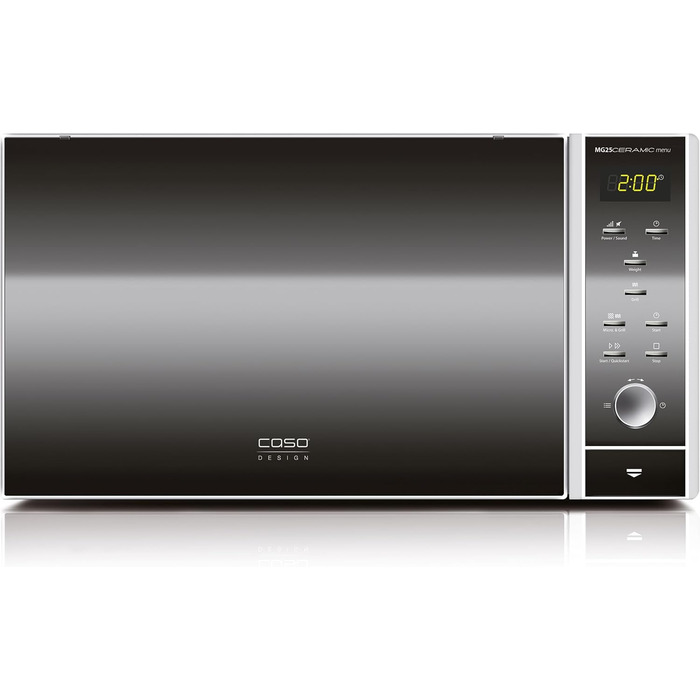 Мікрохвильова піч CASO MG20 Ceramic з грилем 2-в-1 | Керамічний нагрівач, решітка-гриль для 2 рівнів, 900 Вт, 1000 Вт гриль, 20 л, нержавіюча сталь, дзеркальне покриття