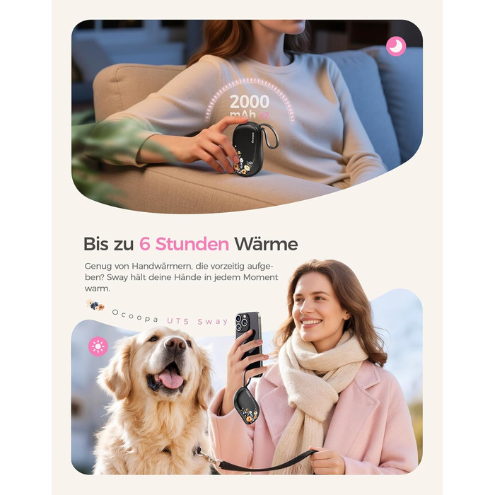 Електричні грілки для рук OCOOPA 2 шт., багаторазові, 4000mAh, подарунок на Новий рік, 1,5 см, в рукавички, зимові аксесуари, Ocoopa x UT5 Wiesengeflüster (Кількісний випуск)