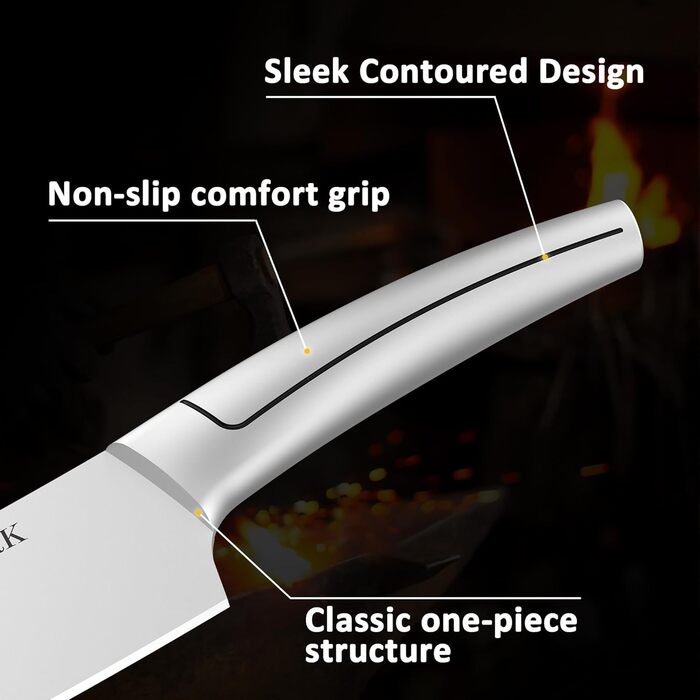 Набір ножів у блоці 13 предметів з нержавіючої сталі з ергономічними ручками, набір кухонних ножів для кухні, дерев'яний блок з шкіряним ремінцем (чорний та срібний)