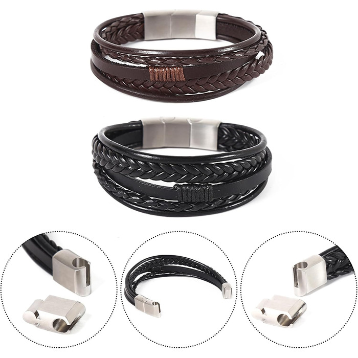 Чоловічий шкіряний браслет, чорний, персоналізований, чудовий подарунок (21 см)