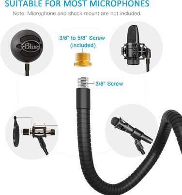 Кріплення для мікрофону Zealsound: регульований штатив-ластик з кріпленням, адаптер 3/8' - 5/8', міцна клямка для столу, сумісний з Blue Snowball, Ice, Spark, SoloCast, 13 дюймів