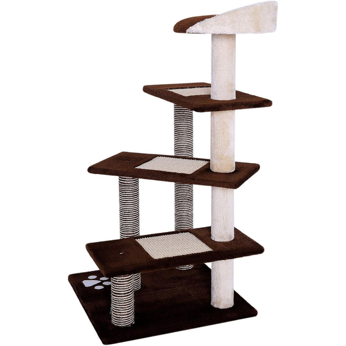 Кігтеточка для котів Lionto з 3 платформами та зручною лежаком, висота 100 см, з сизалевого мотузка та м'якого плюшу, підходить для котів будь-якого розміру, ідеальний догляд за кігтями (Коричневий/Бежевий)