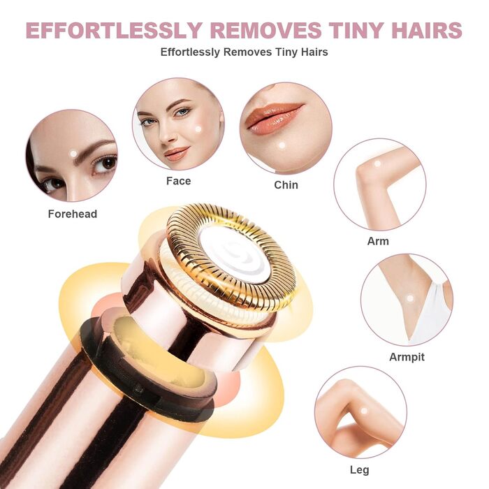 Електричний прилад для видалення волосся з обличчя URAQT для жінок, USB, безболісний епілятор, тример для обличчя, тіла, губ, підборіддя, з LED-підсвічуванням, рожеве золото