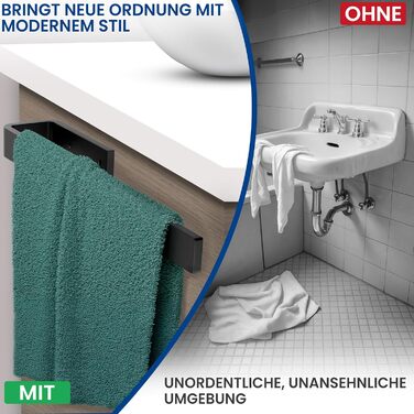 Тримач для рушників RTM R на стіну, з алюмінію, чорний матовий, 32 см