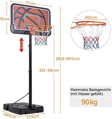 Yaheetech Adjustable Height Basketball Stand - Mobile Basketball System for Indoor/Outdoor Use - Water/Sand Fillable Hoop