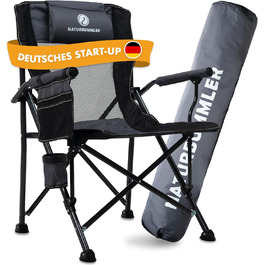 Складний туристичний стілець NATURBUMMLER® Cloud Sit+ сірого кольору – 150 кг, дихаюча сітка, висока спинка, для кемпінгу, риболовлі, саду та відпочинку на природі