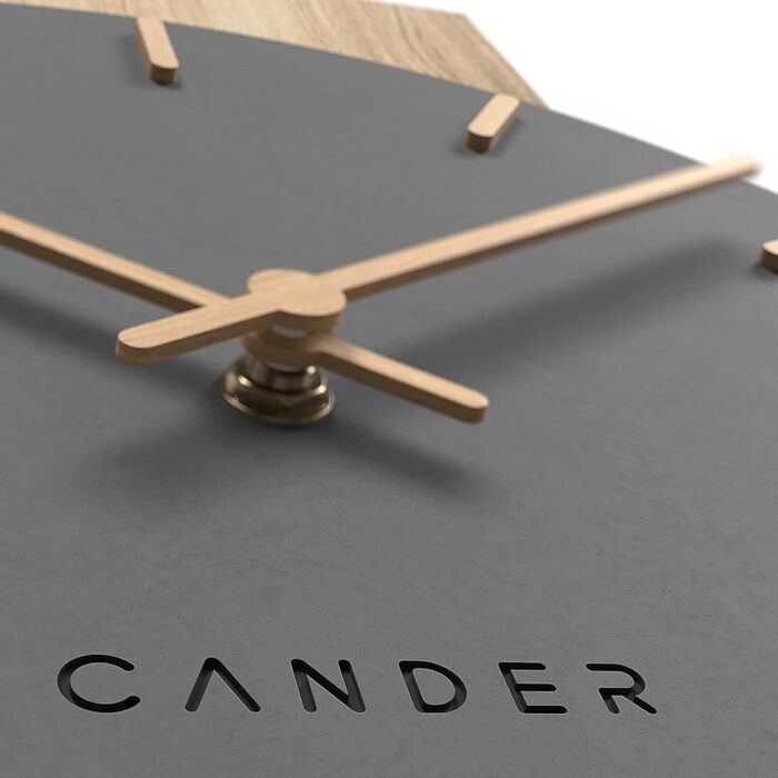 Cander Berlin MNU 2630 Z Wall Clock Silent 41 cm No Ticking Sounds Living Room Modern Vintage Gray Black Wooden Hands