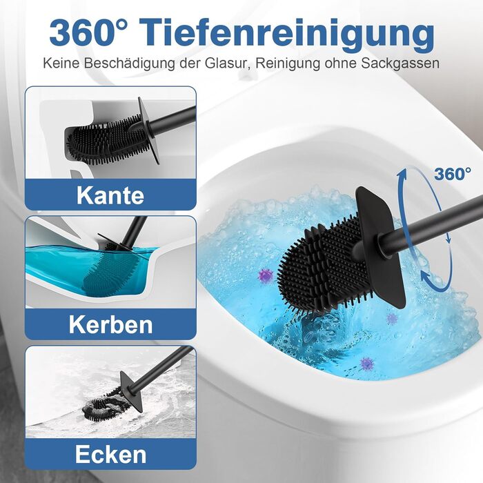 Набір для чищення унітазу FUNPALA з нержавіючої сталі та силікону, 2 насадки, тримач, чорний