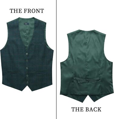 Жилет для чоловіків HISDERN з бавовни в клітинку, формальний стиль, для вечірок та весіль, зелений, розмір XL