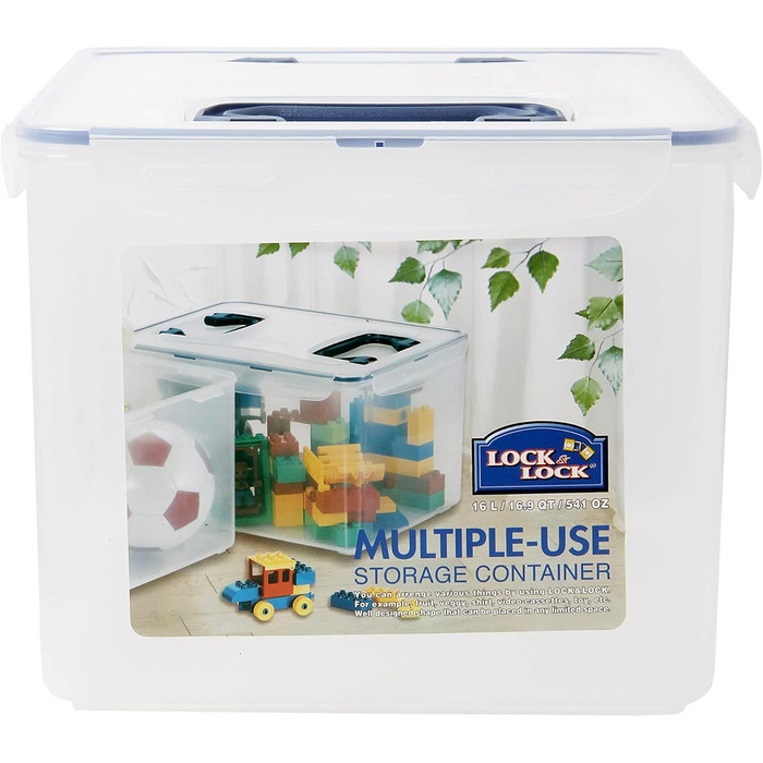 LocknLock PP CLASSIC Storage Box with Lid and Handles | 361 x 274 x 212 mm | 100% Airtight | Semi-transparent Storage Container | Storage Container with Lid for Household Items (16 L (Pack of 2))