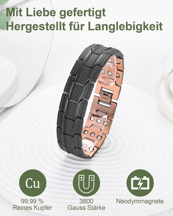 Браслет чоловічий MagEnergy з міді, 3 магніти, регульована довжина, чорний