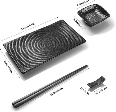 Набір посуду Юда Суші з кераміки, 8 предметів – японський посуд для 2 осіб (2 тарілки, соусники, палички та підставка) – високоякісна кераміка, підходить для мікрохвильової печі та мийки посуду – елегантний подарунок