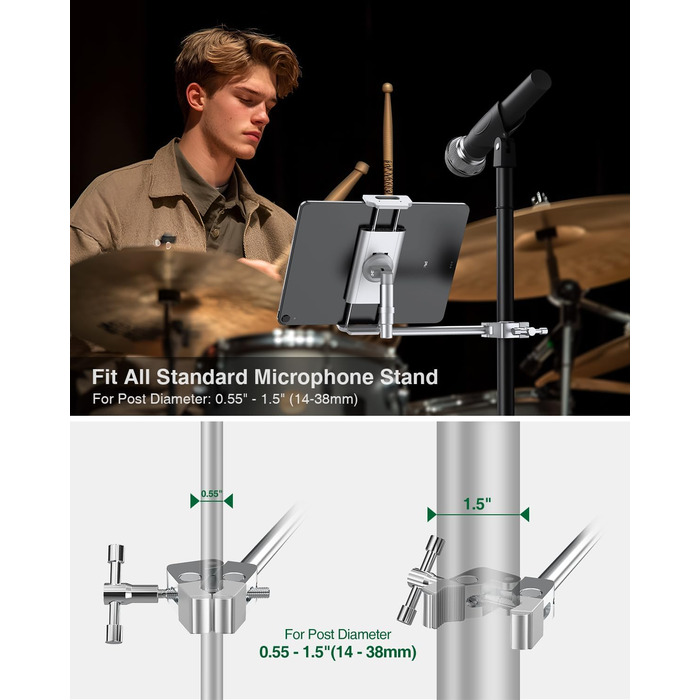 Тримач для iPad з мікрофоном Elitehood: регульований, 360° обертання, сумісний з iPad Pro, Air, Mini та іншими пристроями (4-12.9