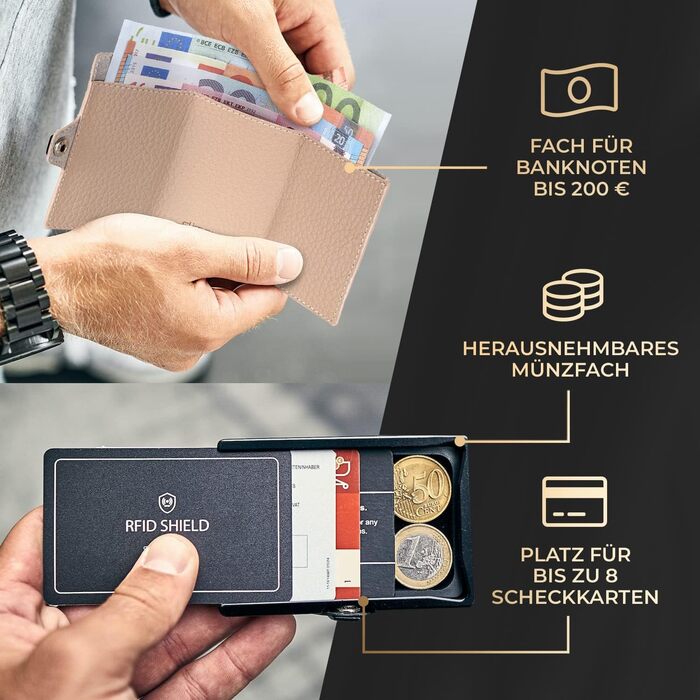ZNAP® Slim Wallet - Тонкий гаманець-картхолдер для чоловіків з RFID захистом (Бежевий, 8 карт)