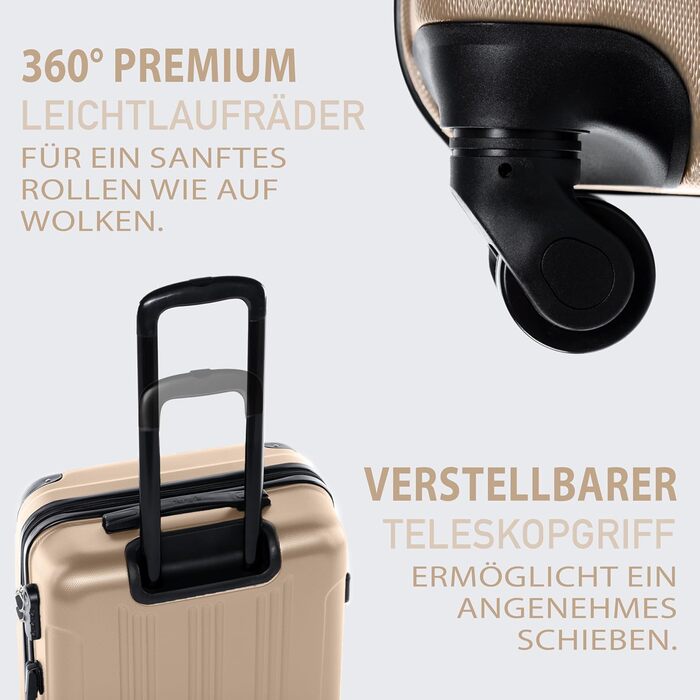 Набір валіз FERGÉ QUÉBEC 3 шт. з жорсткого ABS (Handgepäck, L, XL) - Чемодани, Тріліон, 4 колеса, Шампань