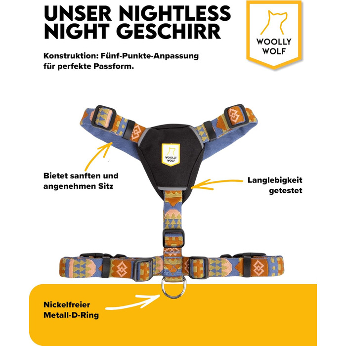 Шлейка для собак Woolly Wolf Nightless Night S - для маленьких собак, з переробленого поліестеру, з відбиваючими елементами