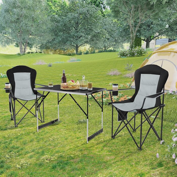 WOLTU Набір складаних стільців для кемпінгу 2 шт., чорний + світло-сірий, для риболовлі, саду, тераси, пікніка