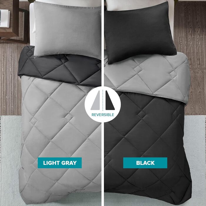 Комплект постільної білизни Comfort Spaces Vixie з декор. стеганим малюнком, чорно-сірий, Twin/Twin XL