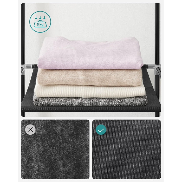 SONGMICS Wardrobe, Clothes Closet, 45 x 170 x 167 cm, 4 Hanging Shelves, with Shelves, 4 Side Pockets, Lots of Space, for Bedroom, Living Room, Black RYG094B02