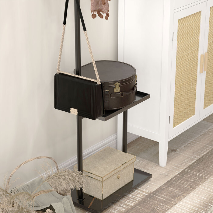 HOMCOM Coat Rack Clothes Rack with Hooks & Tray for Clothes & Hats, Hallway & Entrance, 45x28x148 cm Black