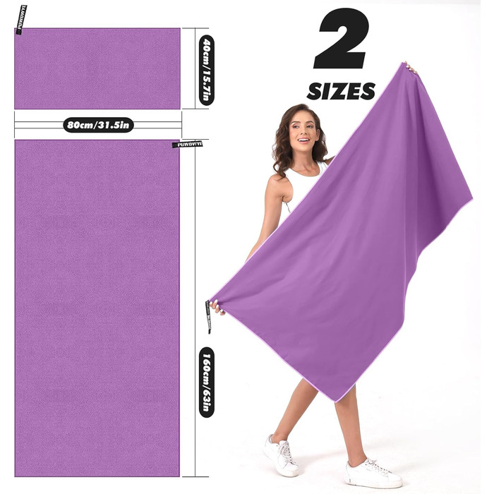 Набір рушників з мікрофібри PUWOWYE (2 шт.): великий (160x80 см) + маленький (80x40 см), швидковисихаючі, для спорту, відпочинку, подорожей