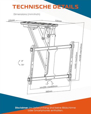 Електричний стельовий кронштейн для телевізора Xantron DEHA-600E 32-70 дюймів VESA до 600x400 мм, до 35 кг з пультом