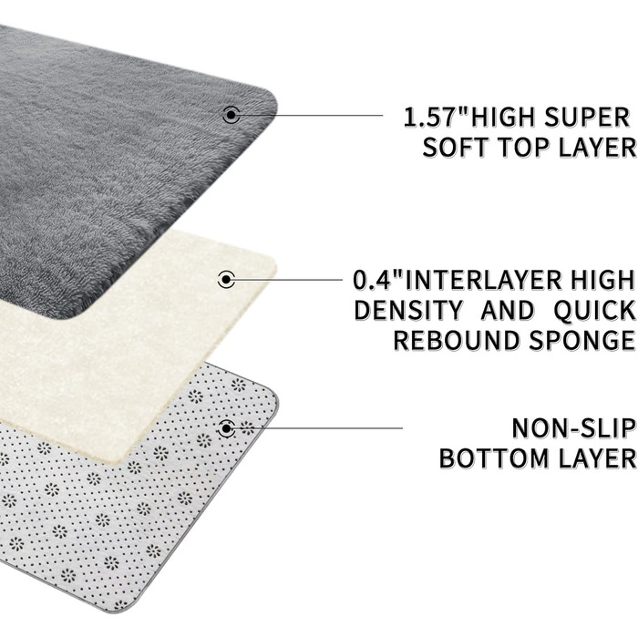 Теппих для вітальні Sour Lemon 160x230 см, сірий, для спальні, миючий, нековзний, великий, пухнастий, м'який, сучасний, килим для підлоги, килим-доріжка, сірий 160x230 см (Прямокутний)