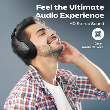 PowerLocus P7 Бездротові навушники Over-Ear, складні, з басами, Hi-Fi стерео, з функцією гучного зв'язку, USB-C зарядка, довгий час роботи, для iPhone/PC/TV, чорний