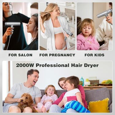 Іонізатор для волосся Slopehill, 110 000 обертів/хв, швидке сушіння, магнітний дифузор, тиха робота, біокераміка, для дому, подорожей, салону (світло-сірий)