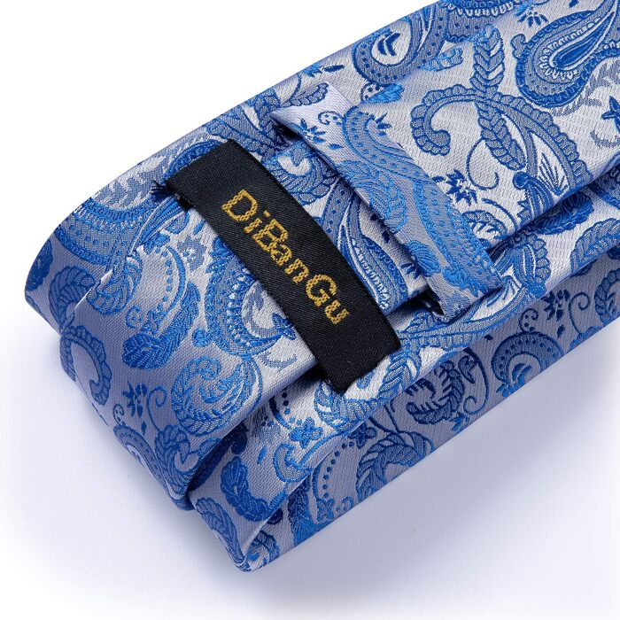 Краватка чоловіча DiBanGu шовкова блакитна з візерунком пейслі, комплект з кишеньковою хустинкою та запонками для весілля, універсальний розмір