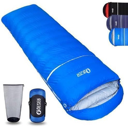 Сплячий мішок пуховий, 4-сезонний, зимовий -3°C до -20°C. Підходить для кемпінгу, походів та відпочинку на природі для дорослих та дітей. Колір: блакитний. Температурний режим: -3°C до -12°C