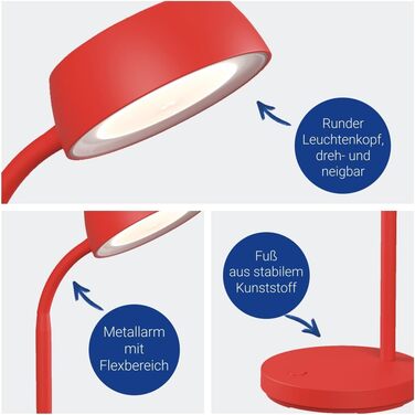 LED лампа настільна MAULjoy | Настільна лампа з підставкою | Настільна лампа для офісу та дому | Регульована LED лампа з теплим білим світлом 3000K | 33,5 см (висота) | Сучасний дизайн, червоний колір