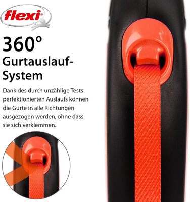 Еластичний повідок Flexi Neon S чорний/неоновий помаранчевий, 5 м, світловідбиваюча поверхня, для собак до 15 кг