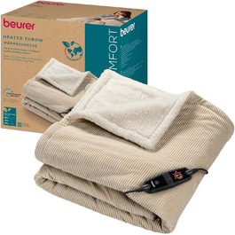 Електрична ковдра Beurer HD 75 з переробленого матеріалу, 180x130 см, 6 температурних режимів, автовимкнення