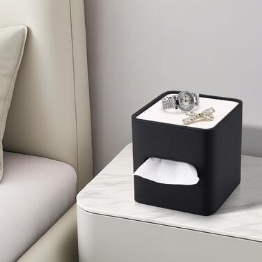 Скріпка для серветок GORESE, шкіряна, квадратна, чорна (15x15x15.8 см)