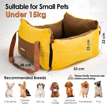 Small & Medium Dog Car Seat - Portable Pet Carrier with Extendable Bed, Washable Travel Dog Bed with Storage Pockets & Safety Belt - Green