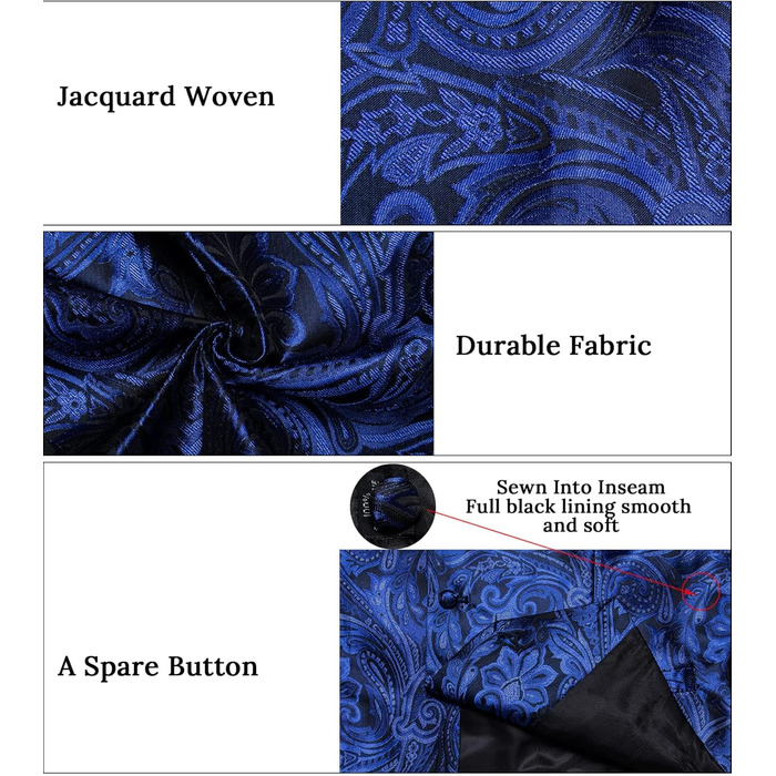 Костюмний комплект DiBanGu: жилет, краватка, хустинка, запонки, лапєль Pin (7 предметів) з паєчним візерунком, синій, XL