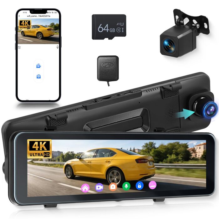 Дзеркало заднього виду з відеореєстратором Hodozzy 4K+1080P, GPS, ADAS, BSD, Wi-Fi, 10.88