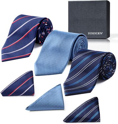 Набір краваток чоловічих HISDERN (3 шт.) шовкових, класичні, елегантні + нагрудна хустинка для весілля та свят - Z-TB3-12