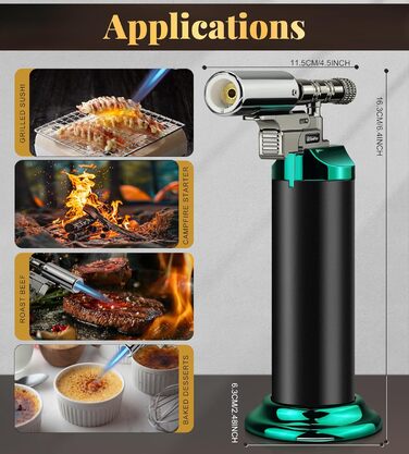 Газовий пальник для кухні Küchenbrenner: потужний Jet-полум'я, заправний бутаном, для крем-брюле, паяння (без бутану), чорний Wb009