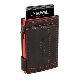 Шкіряний картхолдер SecWal з монетницею та RFID-захистом, компактний гаманець з кнопкою для жінок та чоловіків (Червоно-чорний), Made in Germany