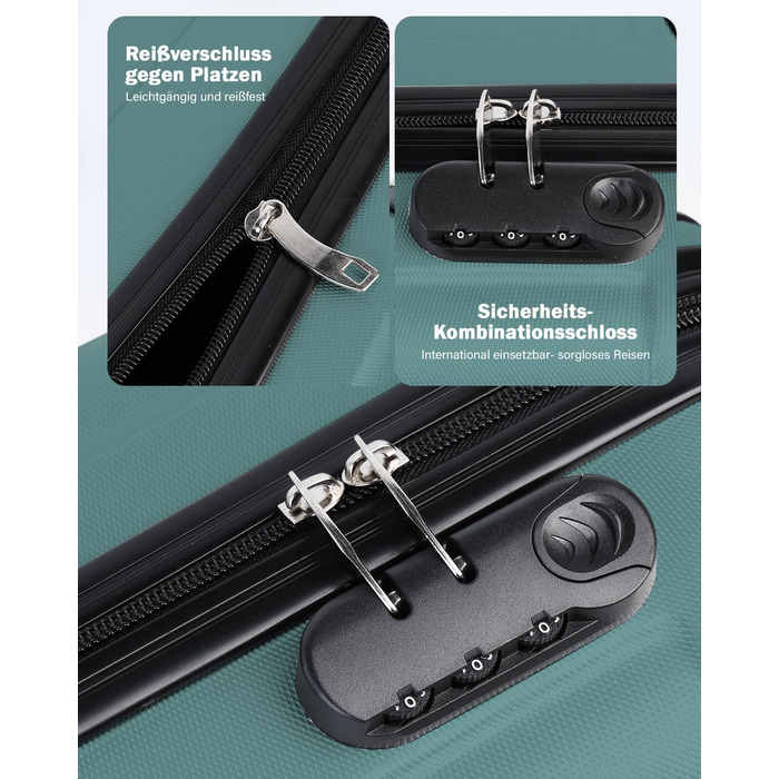 Набір валіз Boleedy 3шт (55/66/76 см), Trolley, жорсткий корпус, 360° обертання, тихі колеса, телескопічна ручка, темно-зелений