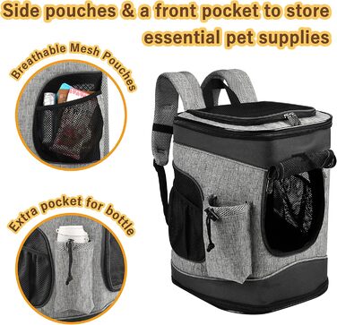 Рюкзак для тварин Kritter Planet з сітчастими вікнами, дихаючий та складаний мішок для собак та котів, знімний внутрішній килимок для тварин, для походів, велосипедів, активного відпочинку, 7 кг цуценят (Чорний)