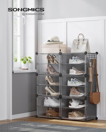 SONGMICS 10-Tier Shoe Rack, Shoe Cabinet, 30 x 40 x 30 cm per compartment, narrow, with doors, steel frame, plastic, for hallway, bedroom, entryway, LPC035B01 (6 compartments (83B x 94H cm), Slate Grey)