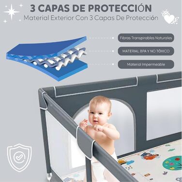 EveryKip® Playpen Baby 120x120cm, Playard Baby with Breathable Mesh, Baby Playpen with Zipper Door, Children's Playpen, Small Playpen Dark Grey