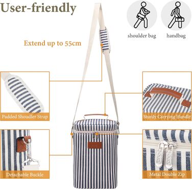 Kato Tirrinia Insulated Wine Cooler Bag, 4 Bottle Cooler Bag Wine Bag Beverage Bags with Handle and Adjustable Shoulder Strap, Gift for Wine Lovers for Picnic, Party, Beach (Cooler Bag 4 Bottles - Stripes)
