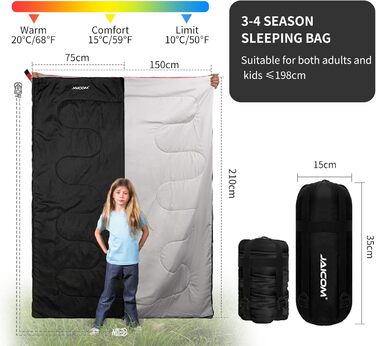 Легкий літній спальний мішок для кемпінгу та відпочинку на природі - для дорослих, туризму та відпочинку в приміщенні (зелений/чорний)