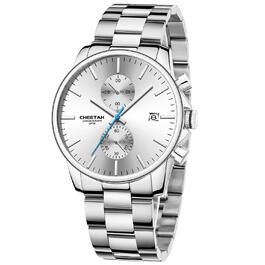 Чоловічий годинник-хронограф з нержавіючої сталі та металу, водонепроникний, кварцовий, з авто-датою та яскравими стрілками (білий)